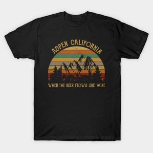 Vintage Aspen California Where the Beer Flows Like Wine T-Shirt